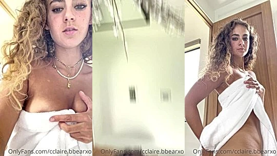 naughty onlyfans model takes of her towel and shows her big ass and rubs huge tits