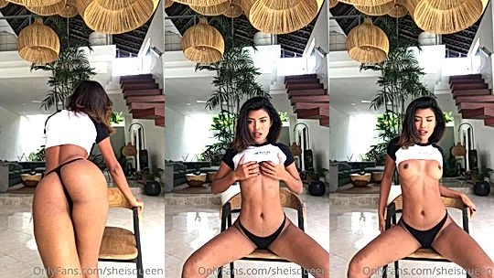 naughty onlyfans model Tita Sahara kneel on chair and shows her busty big ass